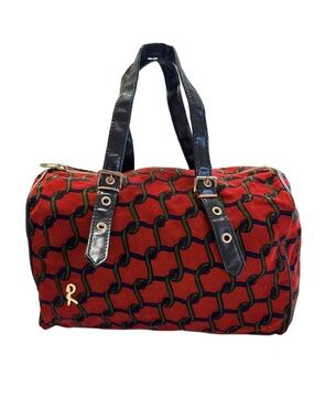 Roberta di Camerino Red Chain Pattern Velvet Boston Bag